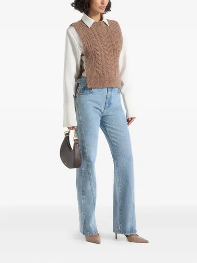 Manière De Voir Danya Cable Tie Knit Top In Brown