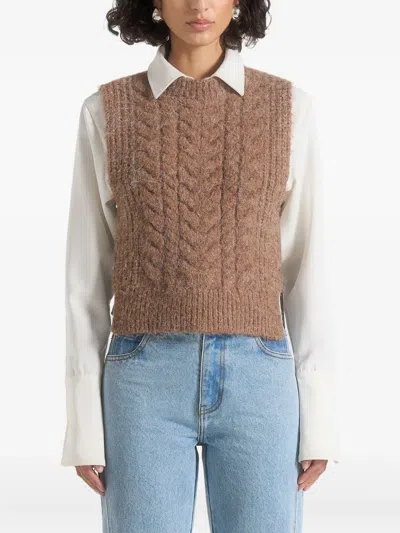 Manière De Voir Danya Cable Tie Knit Top In Brown
