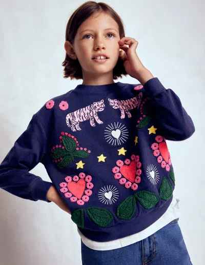 Boden Bobbie Appliqué Sweatshirt College Navy Tigers  In Blue