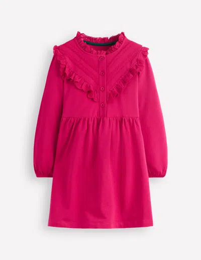 Boden Lace Trim Sweatshirt Dress Cherry Jam  In Red