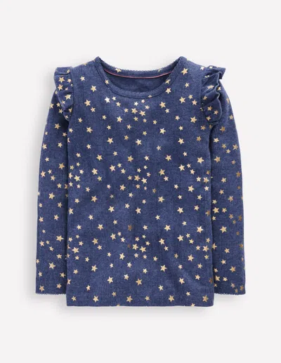 Boden Frill Sleeve Pointelle Top Navy  In Blue