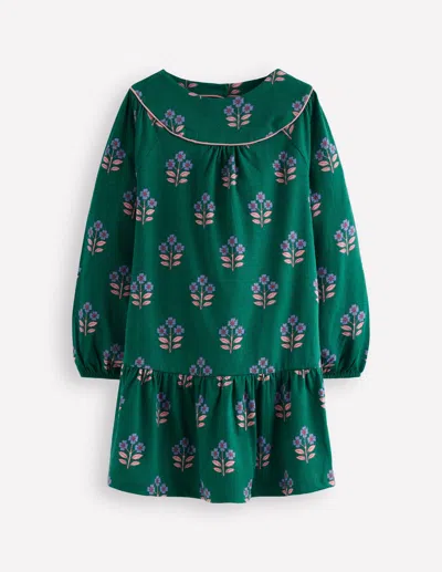 Boden Curved Yoke Jersey Dress Jewel Green Flower Stamp  In Multi