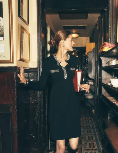 Boden Crystal Embellished Knit Shift Dress In Black