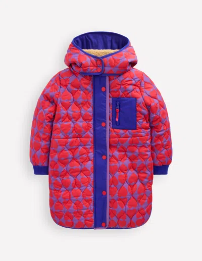 Boden Cosy Longline Coat Purple Heart Print  In Multi