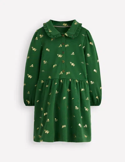 Boden Cosy Jersey Shirt Dress Green Foil Floral  In Green