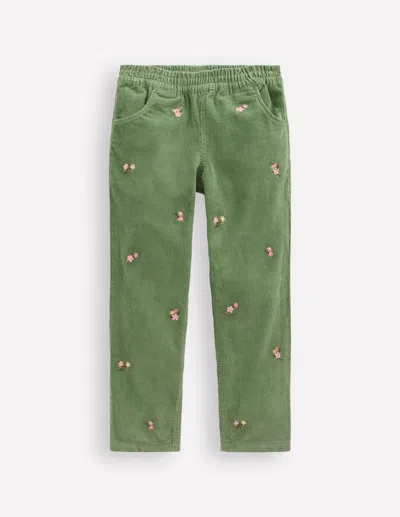 Boden Cord Embroidered Pull On Pants Broccoli Green Embroidered  In Green
