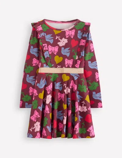 Boden Cora Twirly Jersey Dress Chestnut Festive Fun  In Red