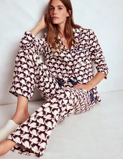Boden Brushed Cotton Pyjama Pants Winetasting, Geo Swan  In Multi