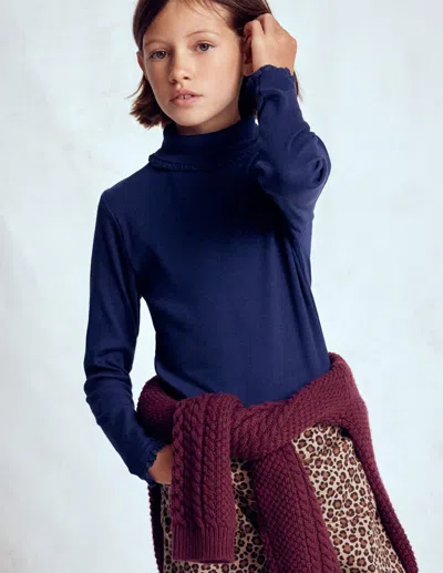 Boden Ribbed Roll Neck Top College Navy  In Blue