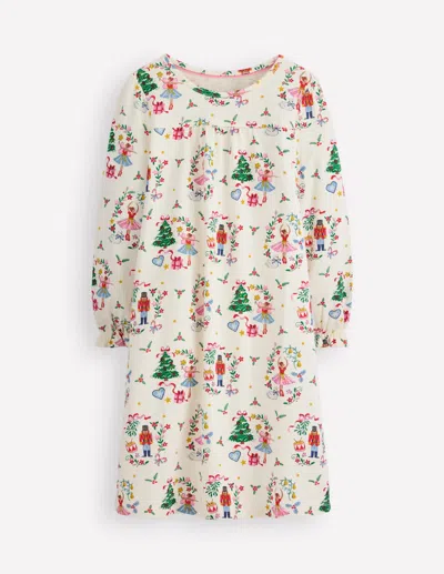 Boden Printed Long Sleeve Nightie Soft Ivory Nutcracker  In Multi