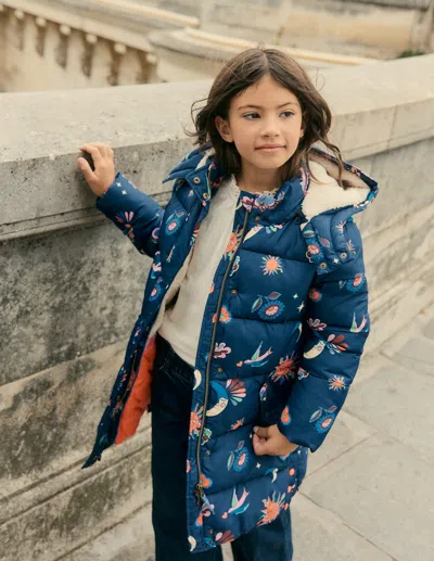 Boden Longline Padded Coat College Navy Spaced Paisley  In Multi