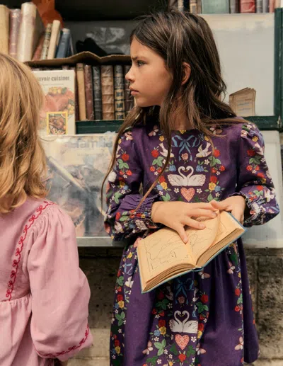 Boden Madeline Long Sleeve Dress Mystic Purple Lovebirds  In Green