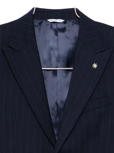 Manuel Ritz Pinstripe Single-breasted Suit In Blue