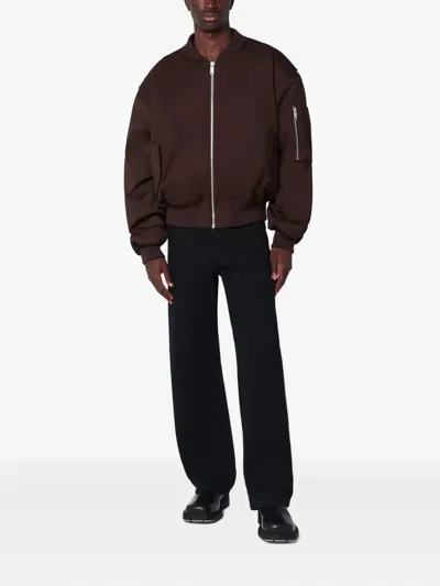 Entire Studios Dark Brown Zip-up Bomber Jacket In Wool In Brown