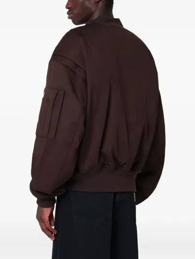 Entire Studios Dark Brown Zip-up Bomber Jacket In Wool In Brown