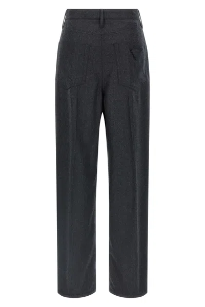 Prada Triangle-patch Pleat-detailed Trousers In Gray