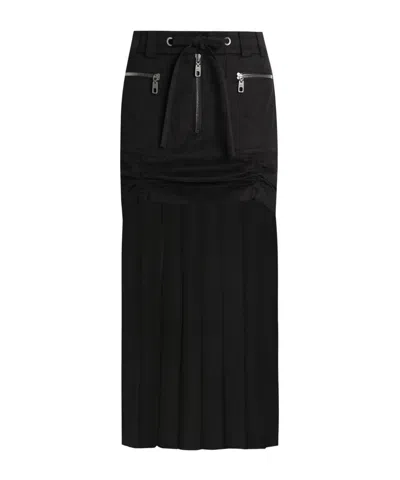 Dolce & Gabbana Black Skirt With Pleated Design And Drawstring Waist In Silk Blend Stretch Woman In Black
