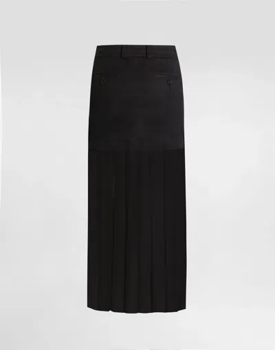 Dolce & Gabbana Black Skirt With Pleated Design And Drawstring Waist In Silk Blend Stretch Woman In Black