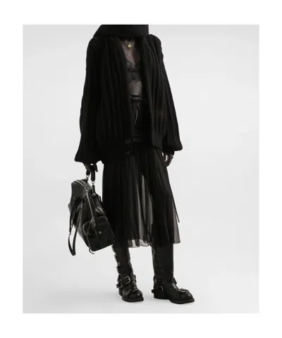 Dolce & Gabbana Black Skirt With Pleated Design And Drawstring Waist In Silk Blend Stretch Woman In Black