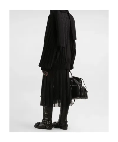 Dolce & Gabbana Black Skirt With Pleated Design And Drawstring Waist In Silk Blend Stretch Woman In Black