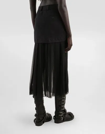 Dolce & Gabbana Black Skirt With Pleated Design And Drawstring Waist In Silk Blend Stretch Woman In Black