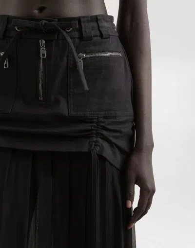 Dolce & Gabbana Black Skirt With Pleated Design And Drawstring Waist In Silk Blend Stretch Woman In Black