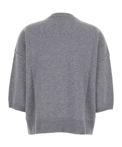 Federica Tosi Grey Sweater With Dropped Shoulder And Three-quarter Sleeve In Wool And Cashmere Blend Woman In Animal Print