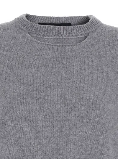 Federica Tosi Grey Sweater With Dropped Shoulder And Three-quarter Sleeve In Wool And Cashmere Blend Woman In Animal Print