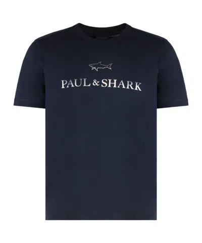 Paul & Shark Cotton Jersey T-shirt Featuring Logo Design In Blue