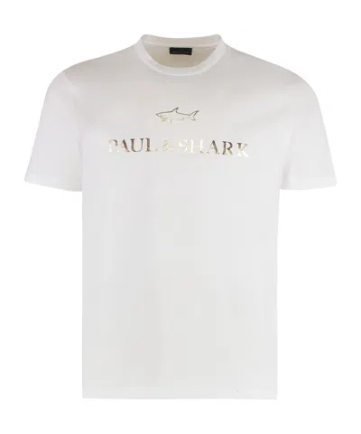 Paul & Shark Cotton Jersey Logo Print Crew Neck T-shirt In White