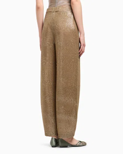 Giorgio Armani Single-pleat Jersey Trousers With A Flocked Print And Sequins In Brown