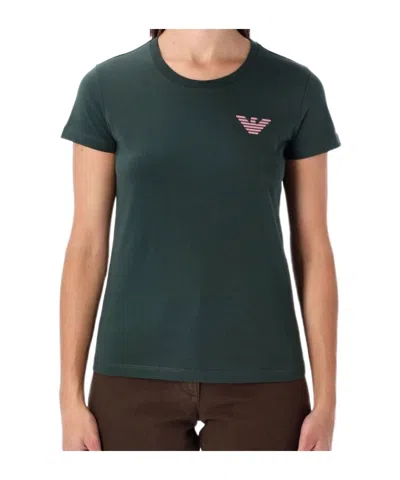 Emporio Armani Graphic Print Short Sleeve Crew Neck Top In Green