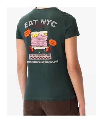 Emporio Armani Graphic Print Short Sleeve Crew Neck Top In Green