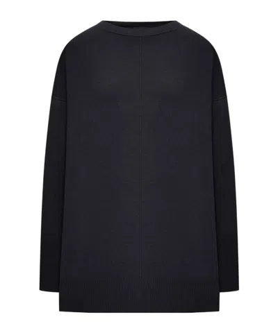 Transit Stretch Viscose And Wool Oversize Knit With Boat Neckline And Ribbed Inserts In Black