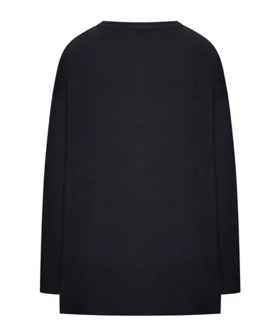 Transit Stretch Viscose And Wool Oversize Knit With Boat Neckline And Ribbed Inserts In Black
