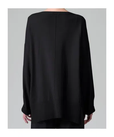 Transit Stretch Viscose And Wool Oversize Knit With Boat Neckline And Ribbed Inserts In Black