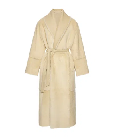 Magda Butrym Reversible Shearling Wrap Coat In Cream In Neutral