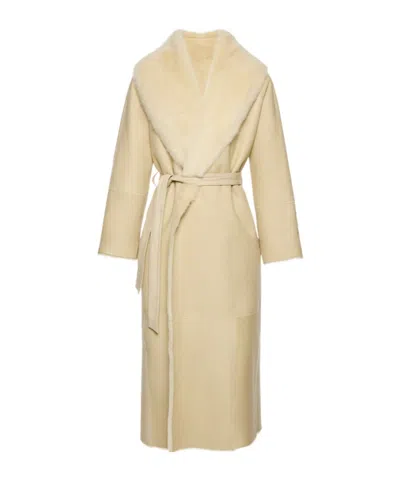 Magda Butrym Reversible Shearling Wrap Coat In Cream In Neutral