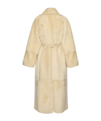Magda Butrym Reversible Shearling Wrap Coat In Cream In Neutral