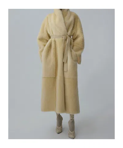 Magda Butrym Reversible Shearling Wrap Coat In Cream In Neutral