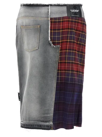 Off-white Patchwork Midi Skirt With Stonewashed Cotton Front In Gray