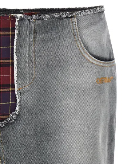 Off-white Patchwork Midi Skirt With Stonewashed Cotton Front In Gray