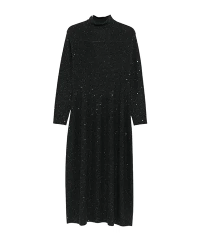 Antonelli Mid-length Black Dress With High Neckline And Sequined Detail In Multi