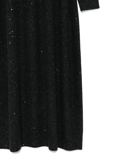 Antonelli Mid-length Black Dress With High Neckline And Sequined Detail In Multi