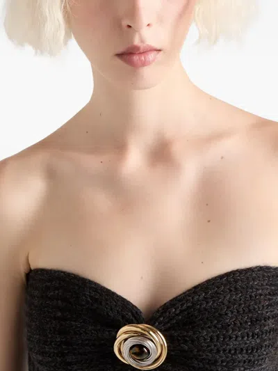 Prada Wool And Cashmere Bandeau Top With Brooch In Black