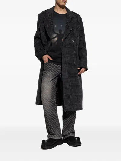 Misbhv Checked Double-breasted Coat In Black