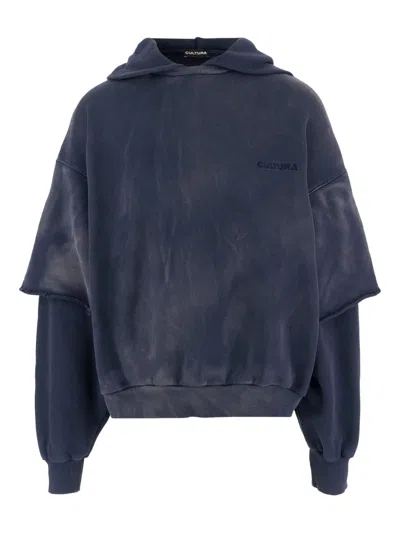 Cultura Oversized Cotton Hooded Sweatshirt In Blue