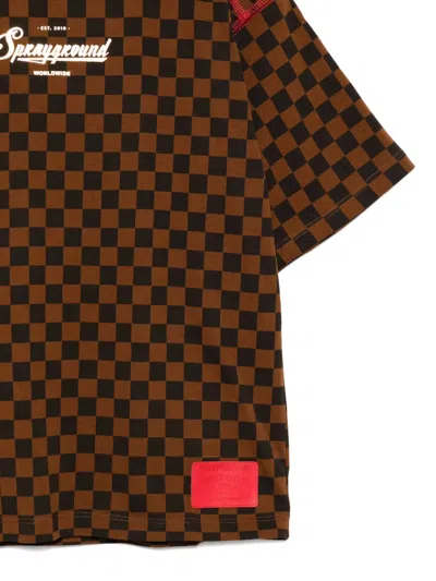 Sprayground Kid Checkerboard-print T-shirt In Brown