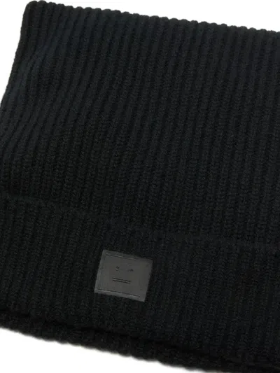 Acne Studios Womens Black Ribbed Brand-patch Wool-blend Beanie In Black