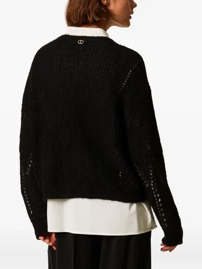Twinset Openwork Wool-blend Sweater In Black